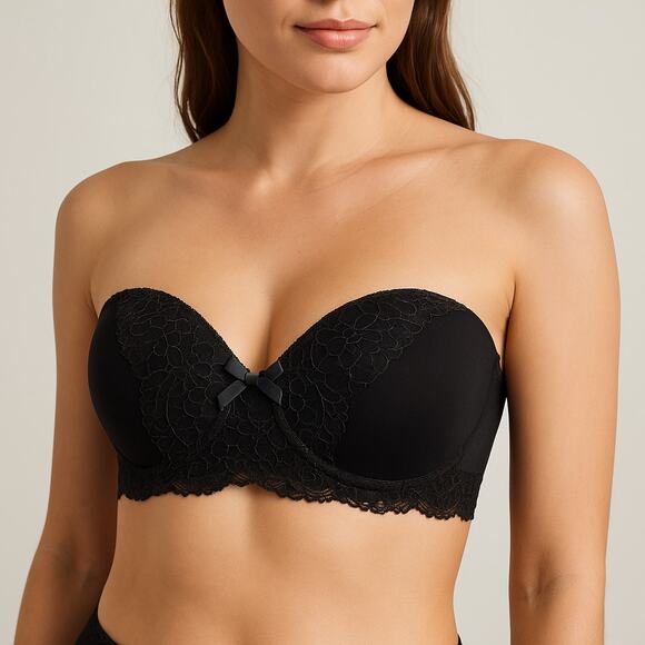 Victoria's Secret Dream Angels Black Lace Underwire Strapless Bra Size 36D - Picture 1 of 9